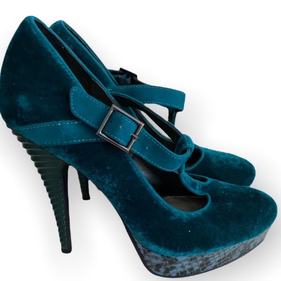 Rachel royal Heels crush Velvet and Snake platform heels size 8 - Picture 6 of 16